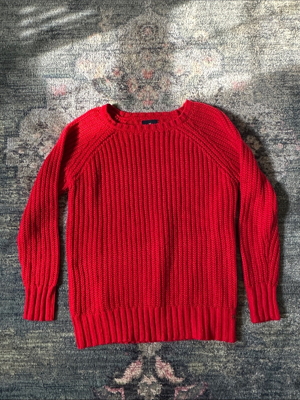 American Eagle Outfitters Bright Red Ribbed Crewneck Jegging Sweater Small Y2K